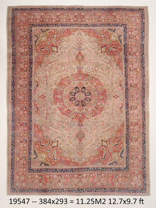 10' x12' Vintage Antique Persian Style Rug, Pink & Brown | Handmade